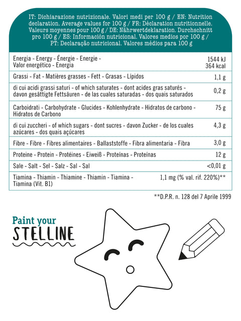 Organic Children's Pasta in Star Shapes, Tricolor with Tomato and Spinach, with Vitamin B1