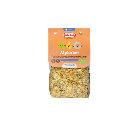 Mini Alphabet Pasta, Tricolor with Tomato and Spinach, Organic Pasta for Children with Vitamin B1