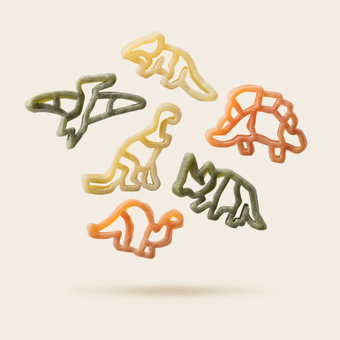 Tricolor Dinosaur Pasta with Tomato and Spinach