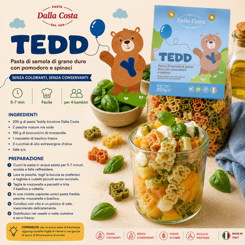 Teddy Tricolor Pasta with Tomato and Spinach