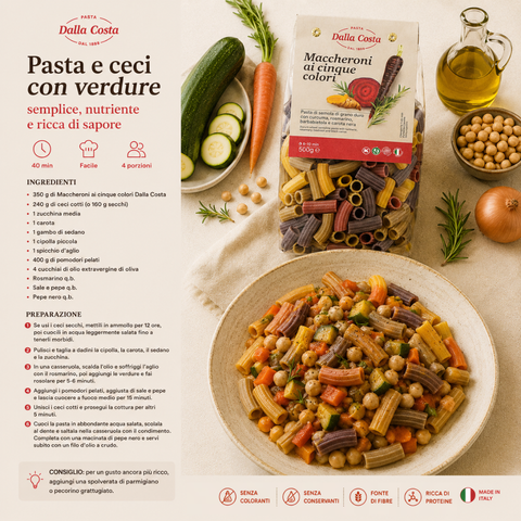 Maccheroni 5 Colori Con Curcuma, Rosmarino, Barbabietola E Carota Nera