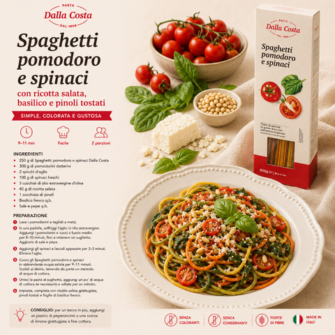 Spaghetti Tricolori Al Pomodoro E Spinaci