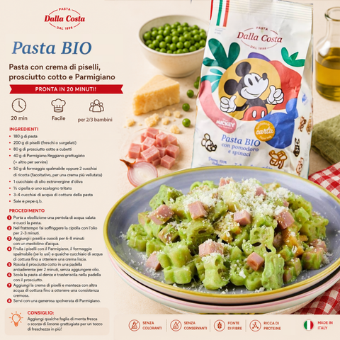 Pasta Disney Mickey Mouse Biologica con Pomodoro e Spinaci