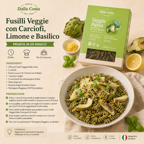 Veggie Pasta Fusilli di Semola integrale con Spinaci, Broccoli e Basilico