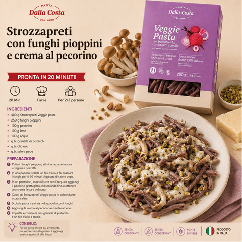 Veggie Pasta Strozzapreti di Semola integrale con Barbabietola, Carota Nera e Cipolla