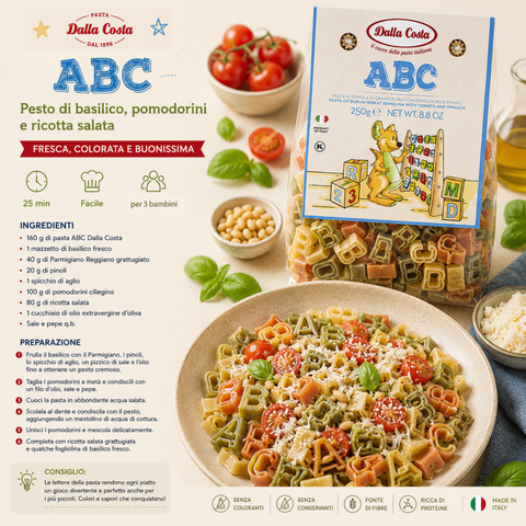 ABC Tricolor Pasta with Tomato and Spinach