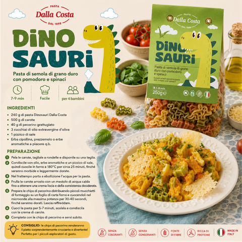 Tricolor Dinosaur Pasta with Tomato and Spinach