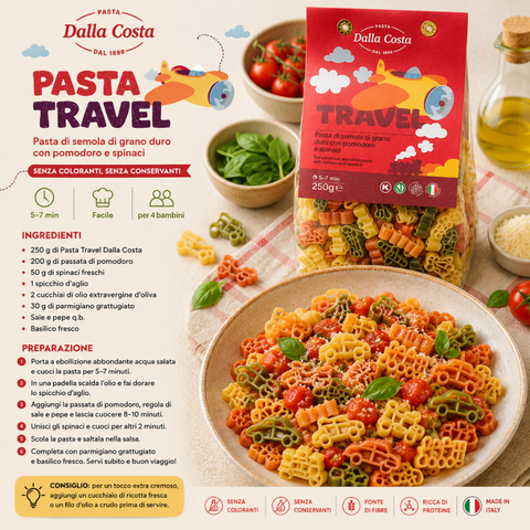 Travel Pasta Tricolore with Tomato and Spinach