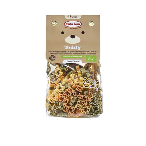 Mini Teddy Pasta, Tricolored with Tomato and Spinach, Organic Children's Pasta with Vitamin B1