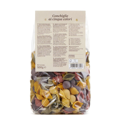 Conchiglie 5 Colori Con Curcuma, Spinaci, Barbabietola E Carota Nera