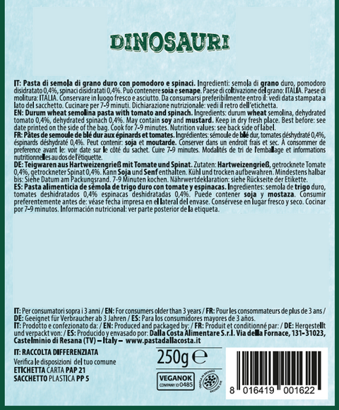 Tricolor Dinosaur Pasta with Tomato and Spinach