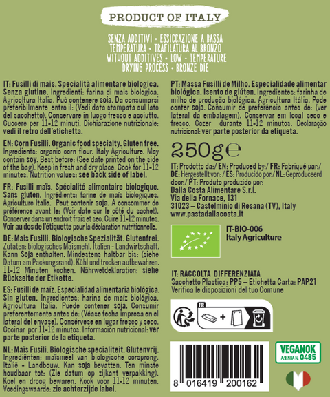 Fusilli 100% Mais Giallo Senza Glutine Bio