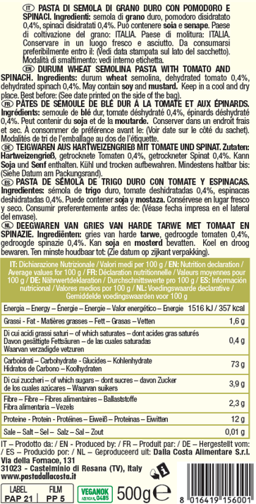 Tricolored Gigli Pasta with Tomato and Spinach