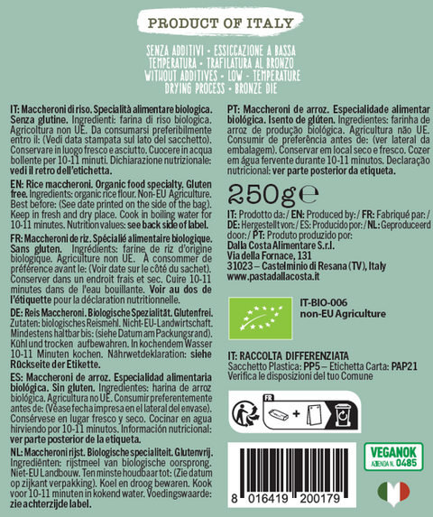 Maccheroni 100% Riso Senza Glutine Bio