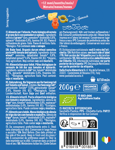 Space Pasta Tricolore with Tomato and Spinach - Organic Children's Pasta with Vitamin B1