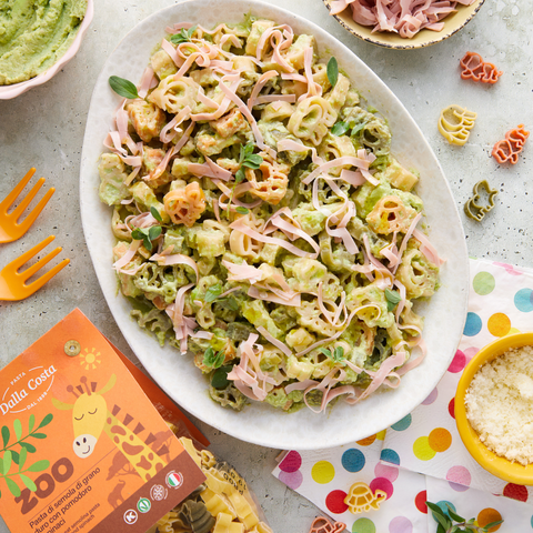 Zoo-shaped Tricolor Pasta with Tomato and Spinach